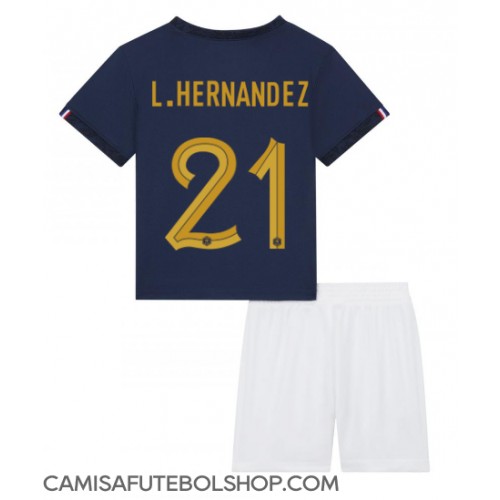Camisa de time de futebol França Lucas Hernandez #21 Replicas 1º Equipamento Infantil Mundo 2022 Manga Curta (+ Calças curtas)